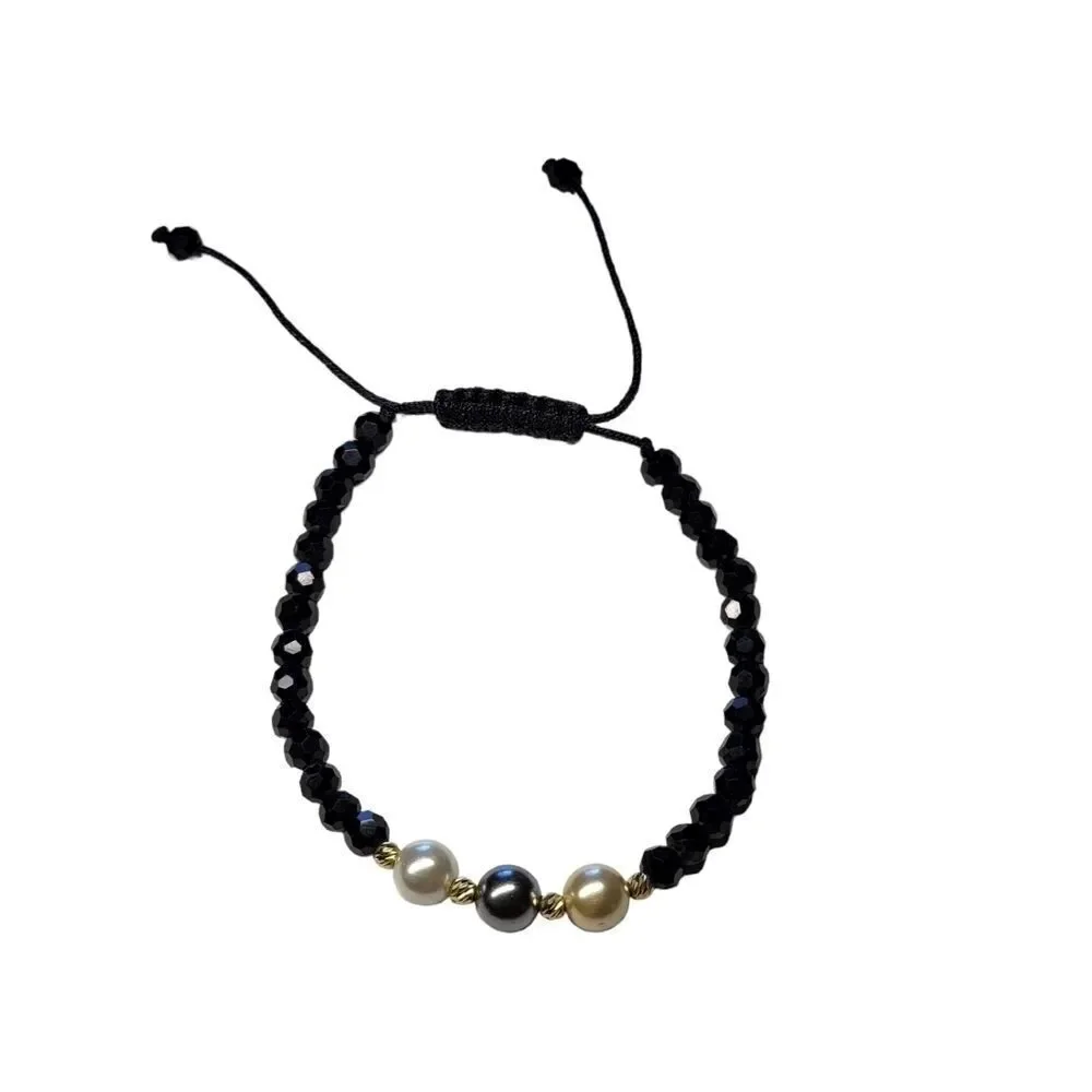 18k Gold 3 colored pearls Silver White Gold18k Gold Beaded BraceletNew with tags